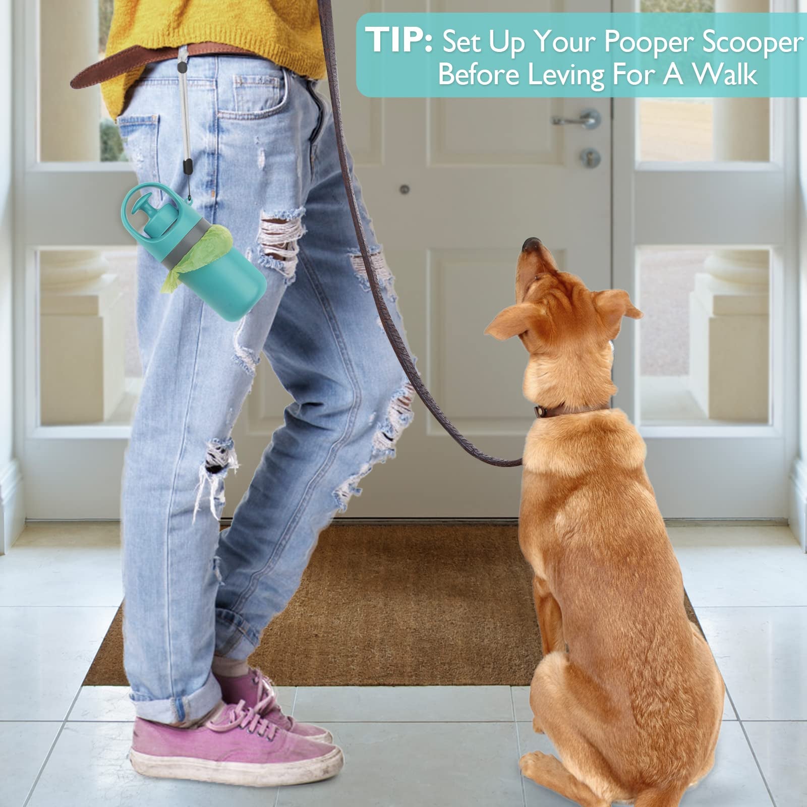 Ultimate Portable Dog Poop Scooper with Bag Dispenser - Easy Waste Cleanup for Dog Walkers, Attachable to Leash or Waist!